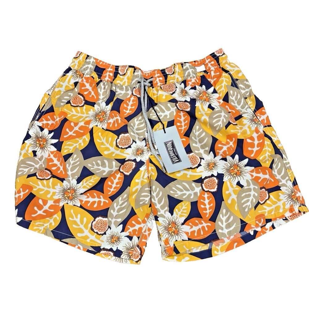 NWT VILEBREQUIN Swim Trunks Men's XXL-2XL Moorea Shorts Blue Orange Drawstring